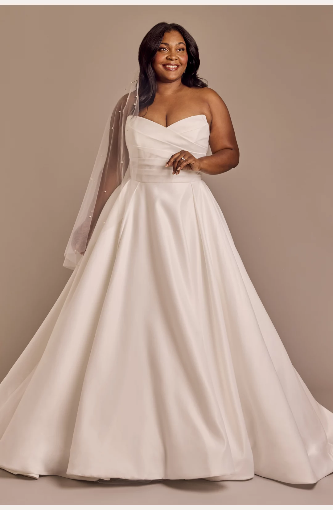 Draped Satin Sculpted Neckline Ball Gown STYLE# CWG1027