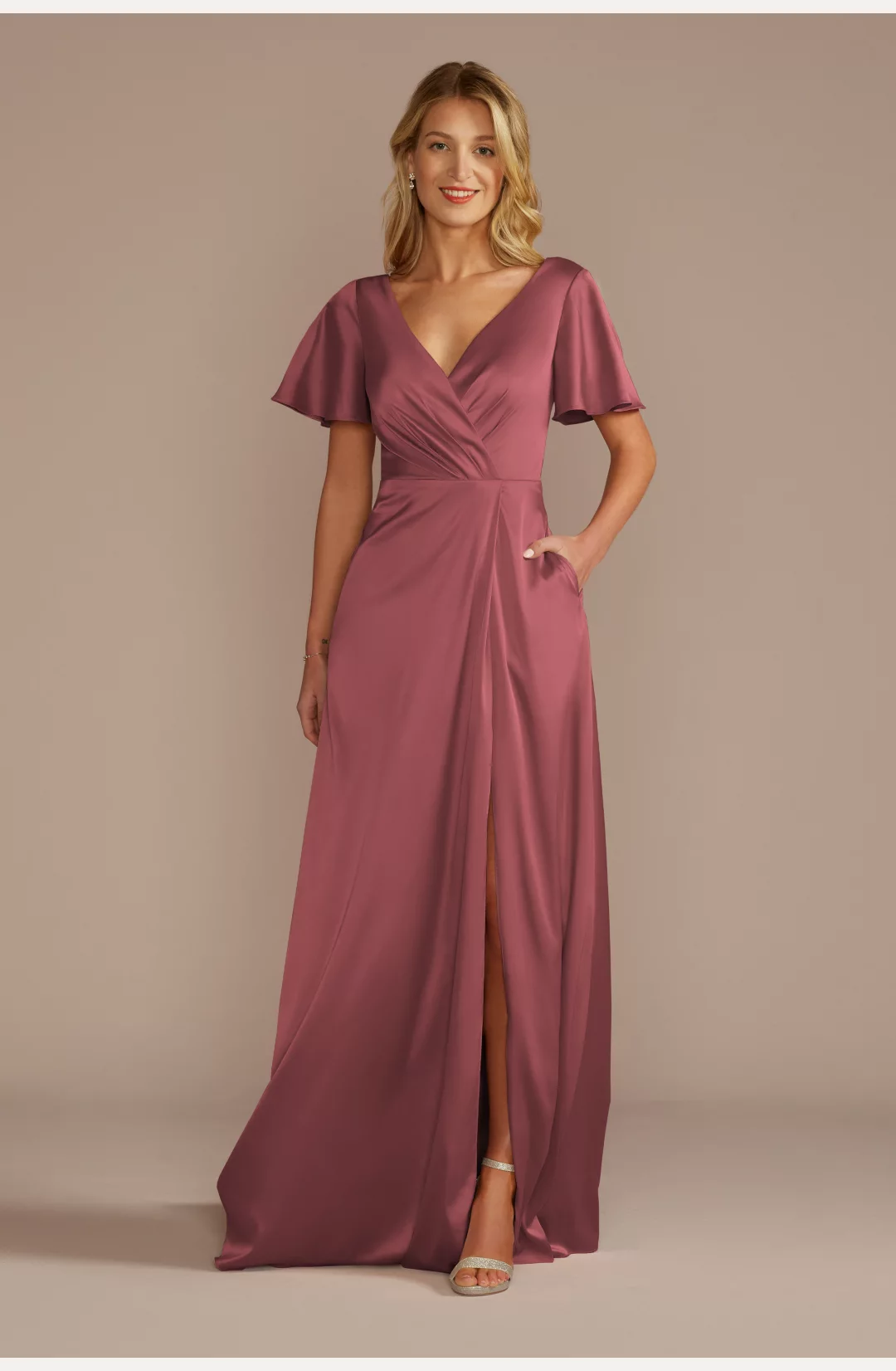 Short Sleeve Stretch Charmeuse Bridesmaid Dress STYLE# F20628