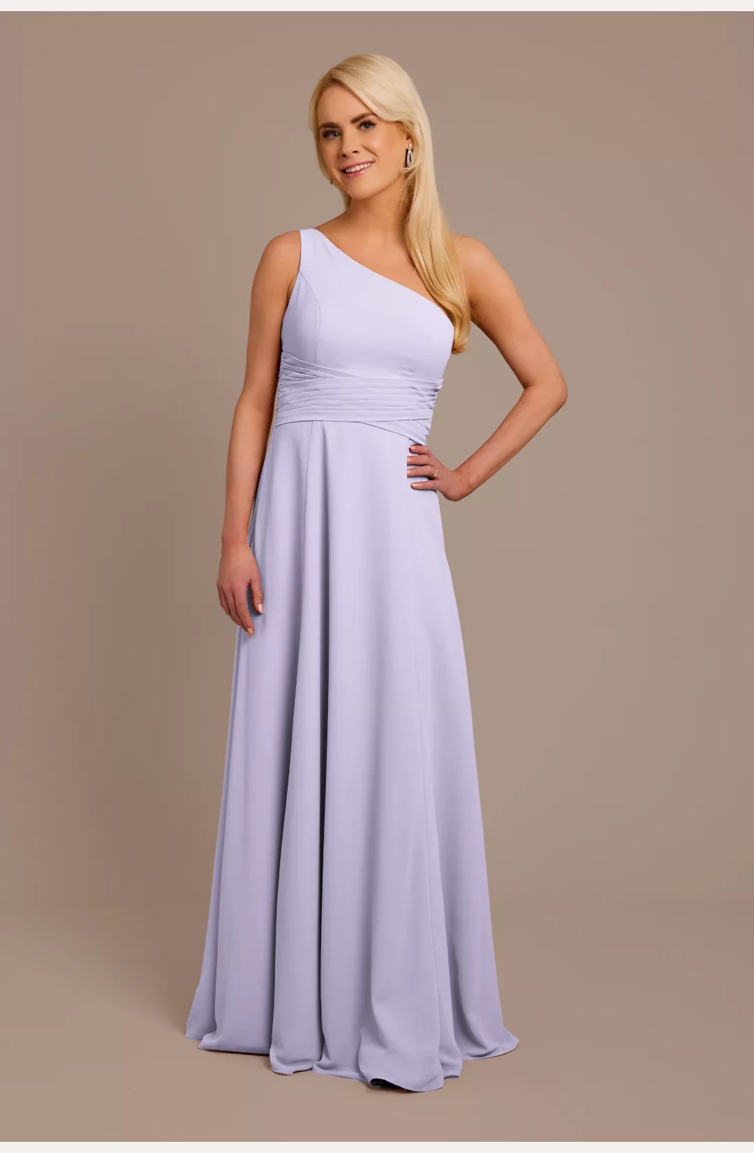 Chiffon One-Shoulder Bridesmaid Dress with Tie STYLE# F20684