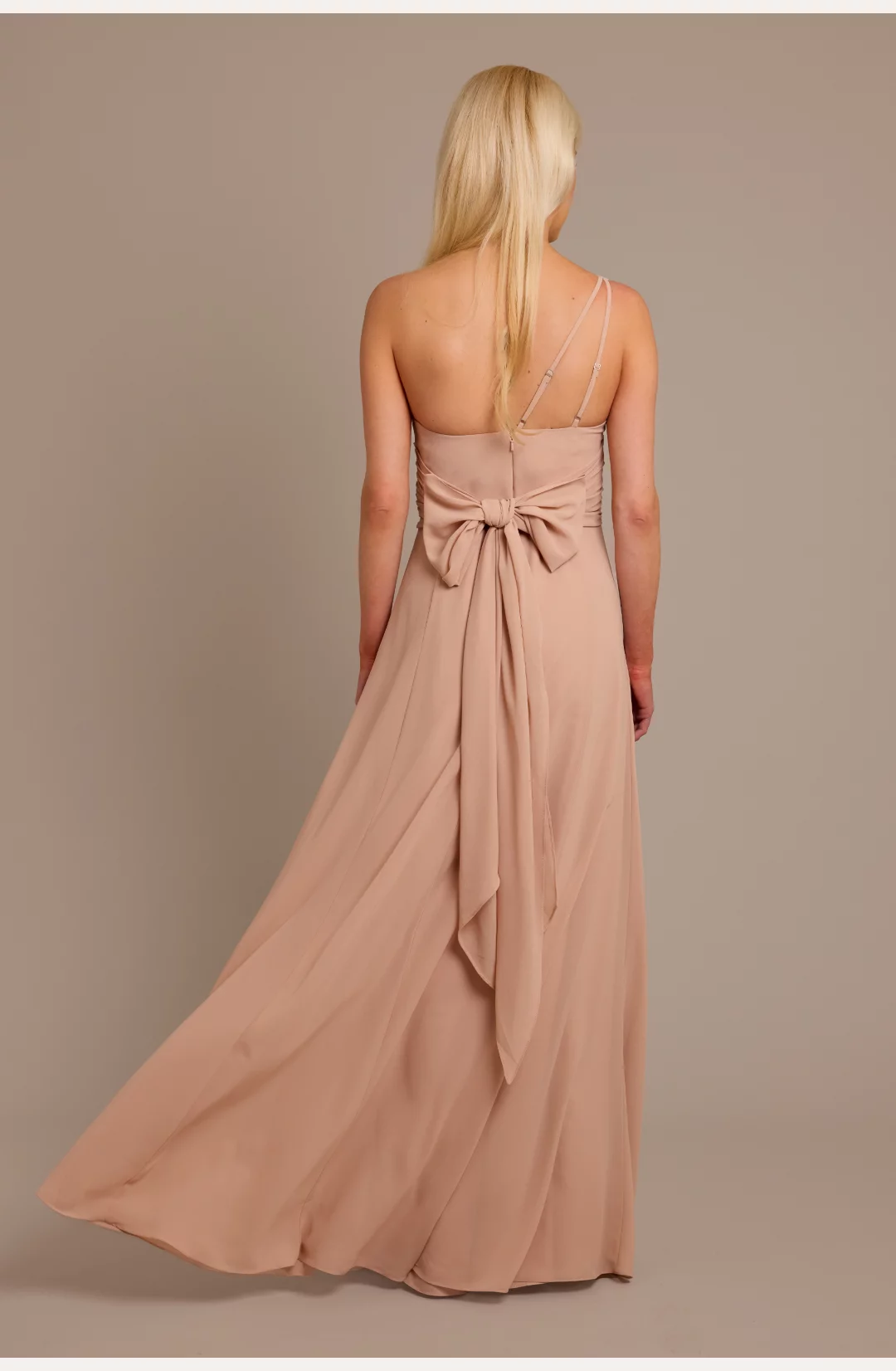 Chiffon One-Shoulder Bridesmaid Dress with Tie STYLE# F20684