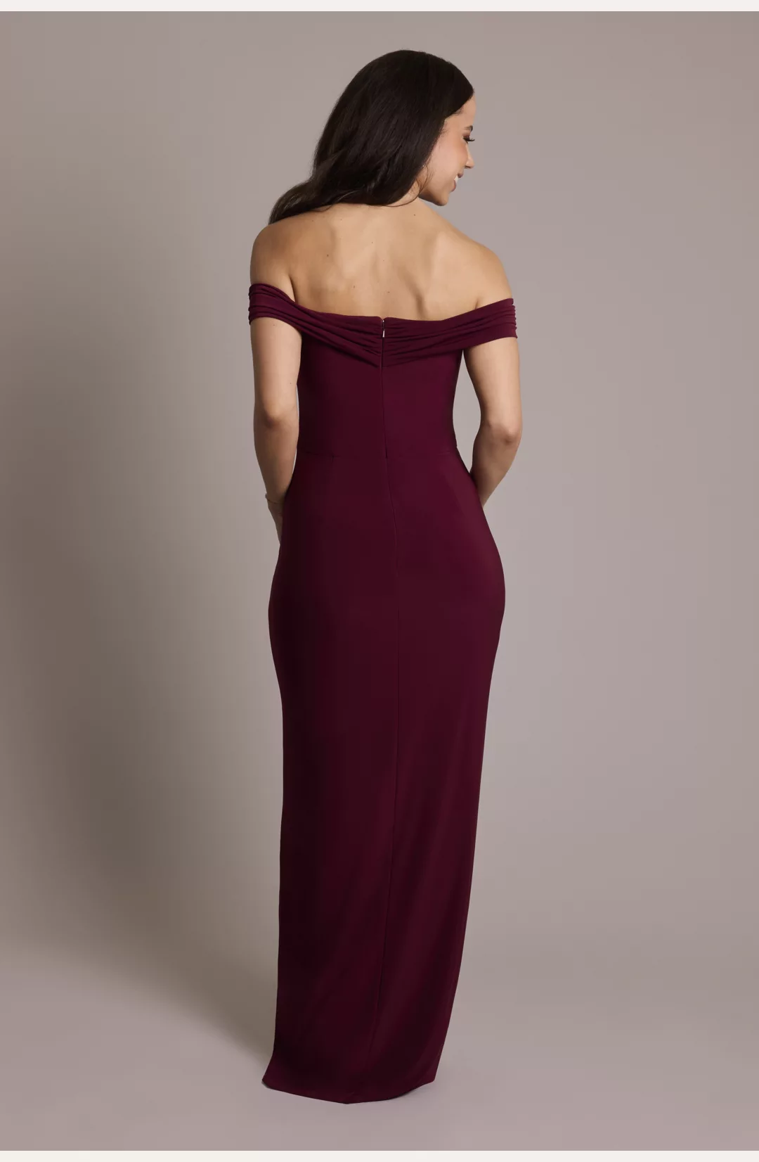 Off-the-Shoulder Jersey Sheath Bridesmaid Dress STYLE# F20686