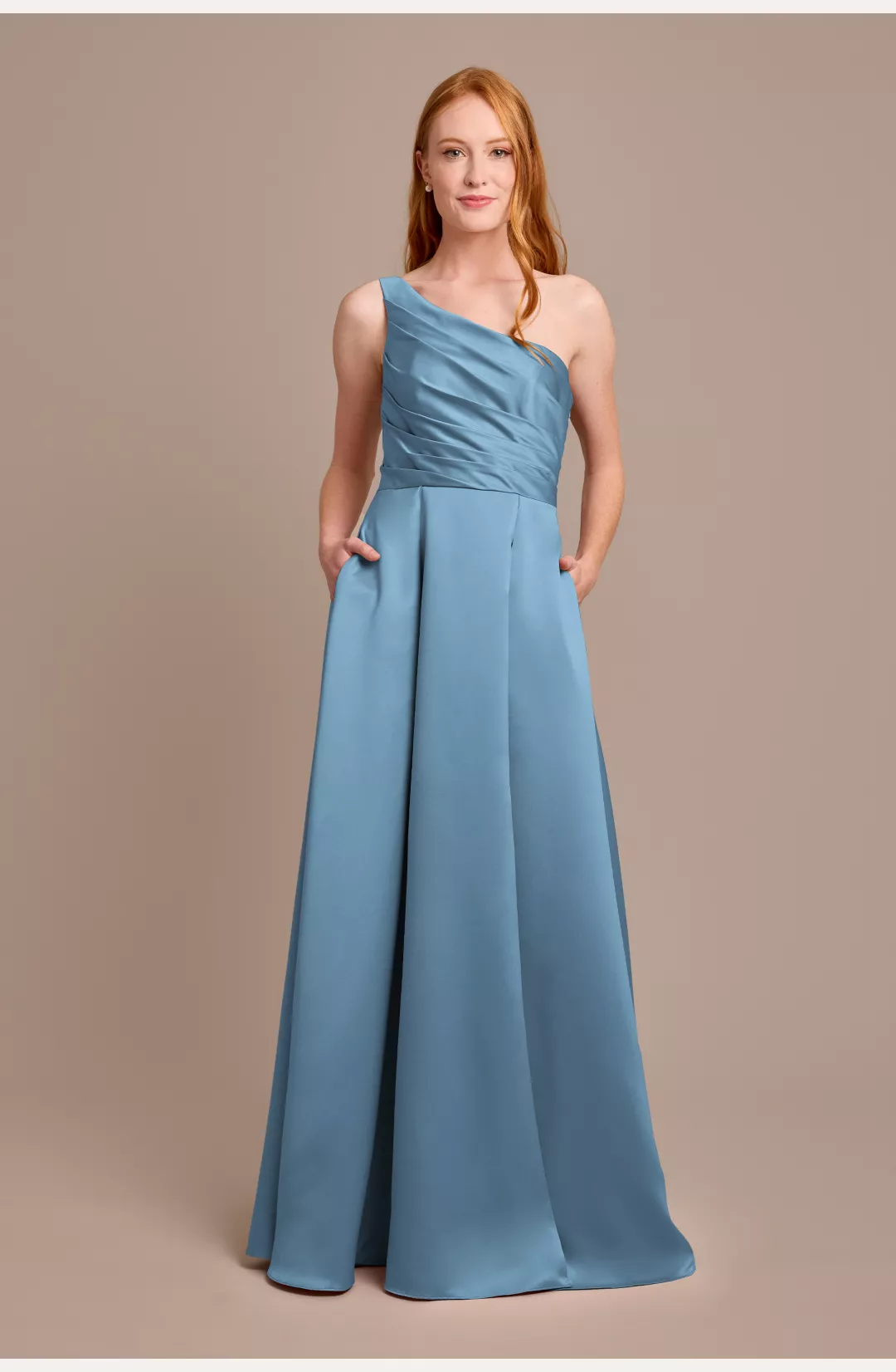 Satin One-Shoulder A-Line Pleated Bridesmaid Dress STYLE# F20700