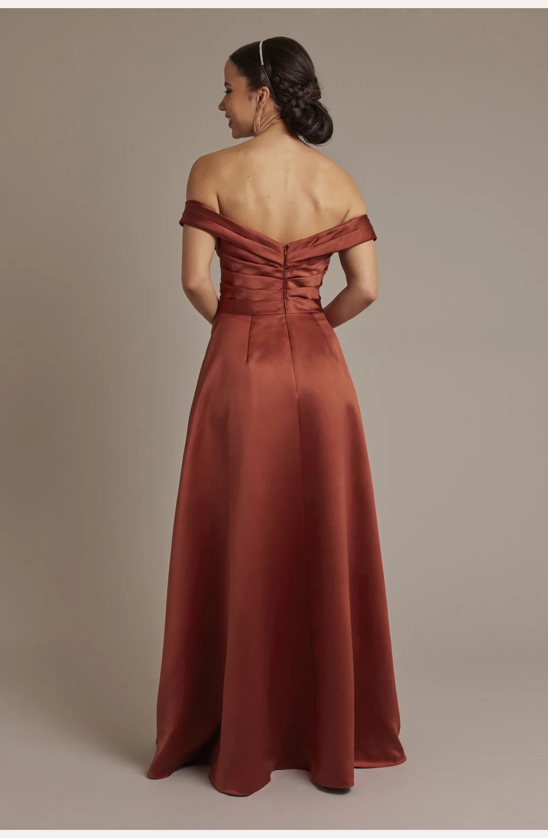 Satin Off-the-Shoulder Ball Gown Bridesmaid Dress STYLE# F20701