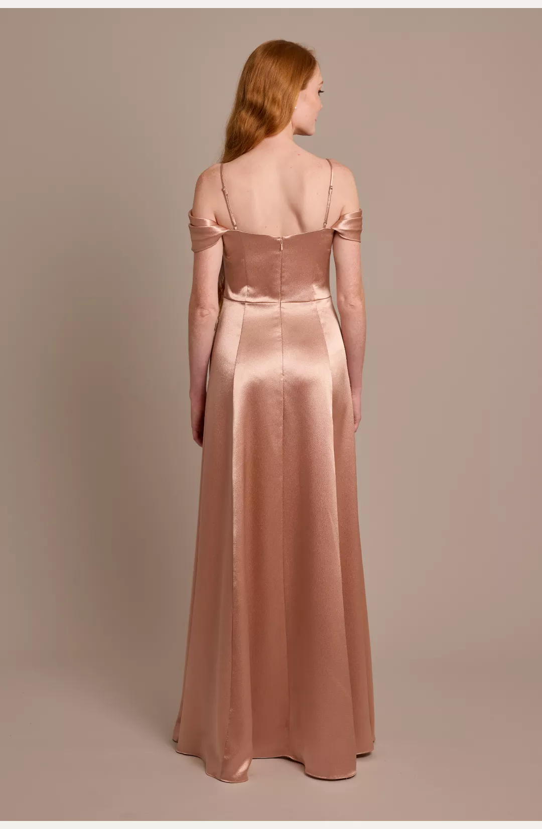 Luxe Charmeuse Off-the-Shoulder Bridesmaid Dress STYLE# F20708