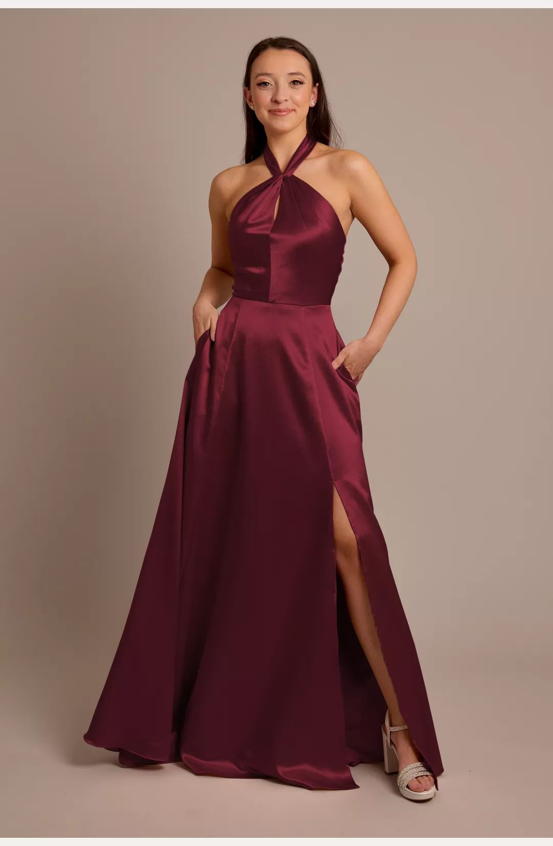 Luxe Charmeuse Halter Bridesmaid Dress STYLE# F20709