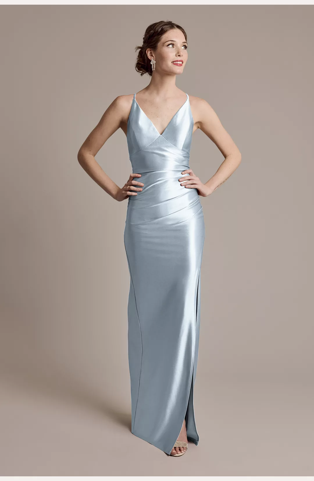 Sculpting Satin V-Neck Cross-Back Dress STYLE# F20740