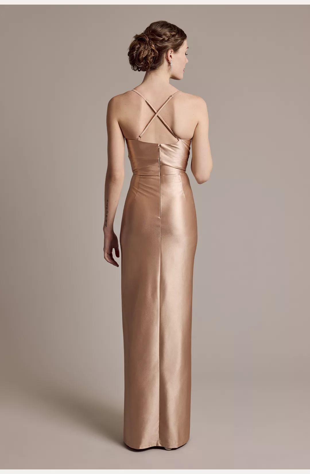 Sculpting Satin V-Neck Cross-Back Dress STYLE# F20740