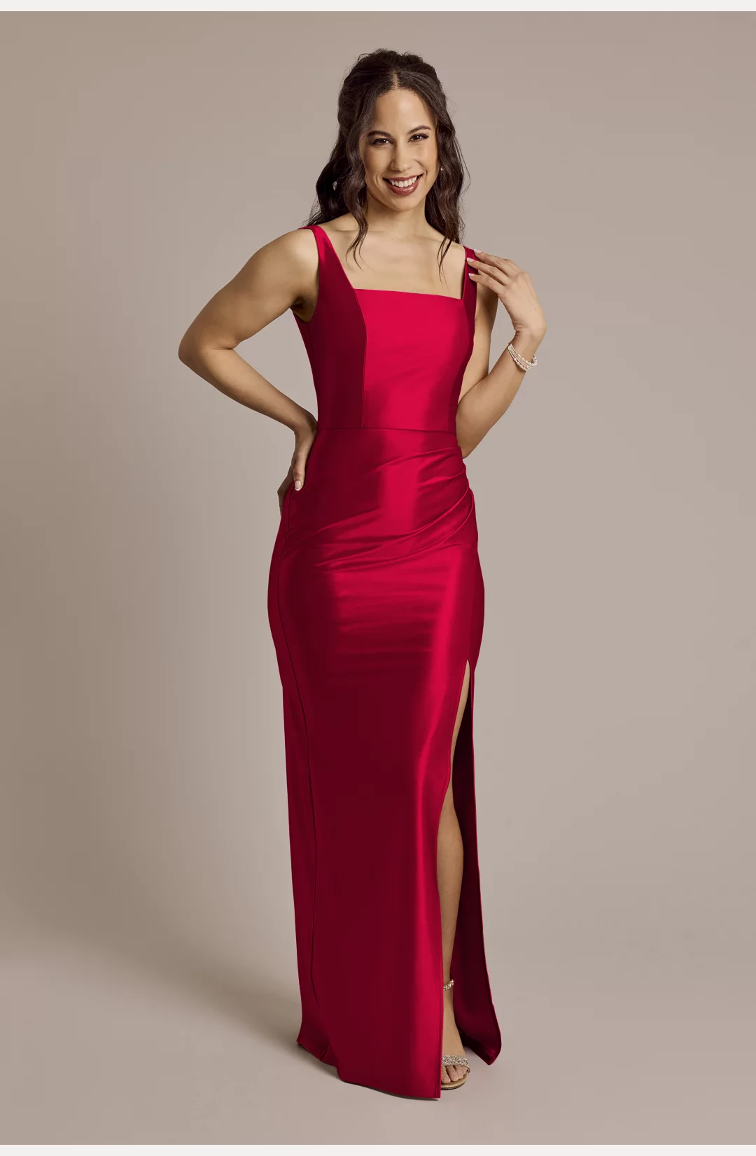 Sculpting Satin Square Neck Tank Dress STYLE# F20786