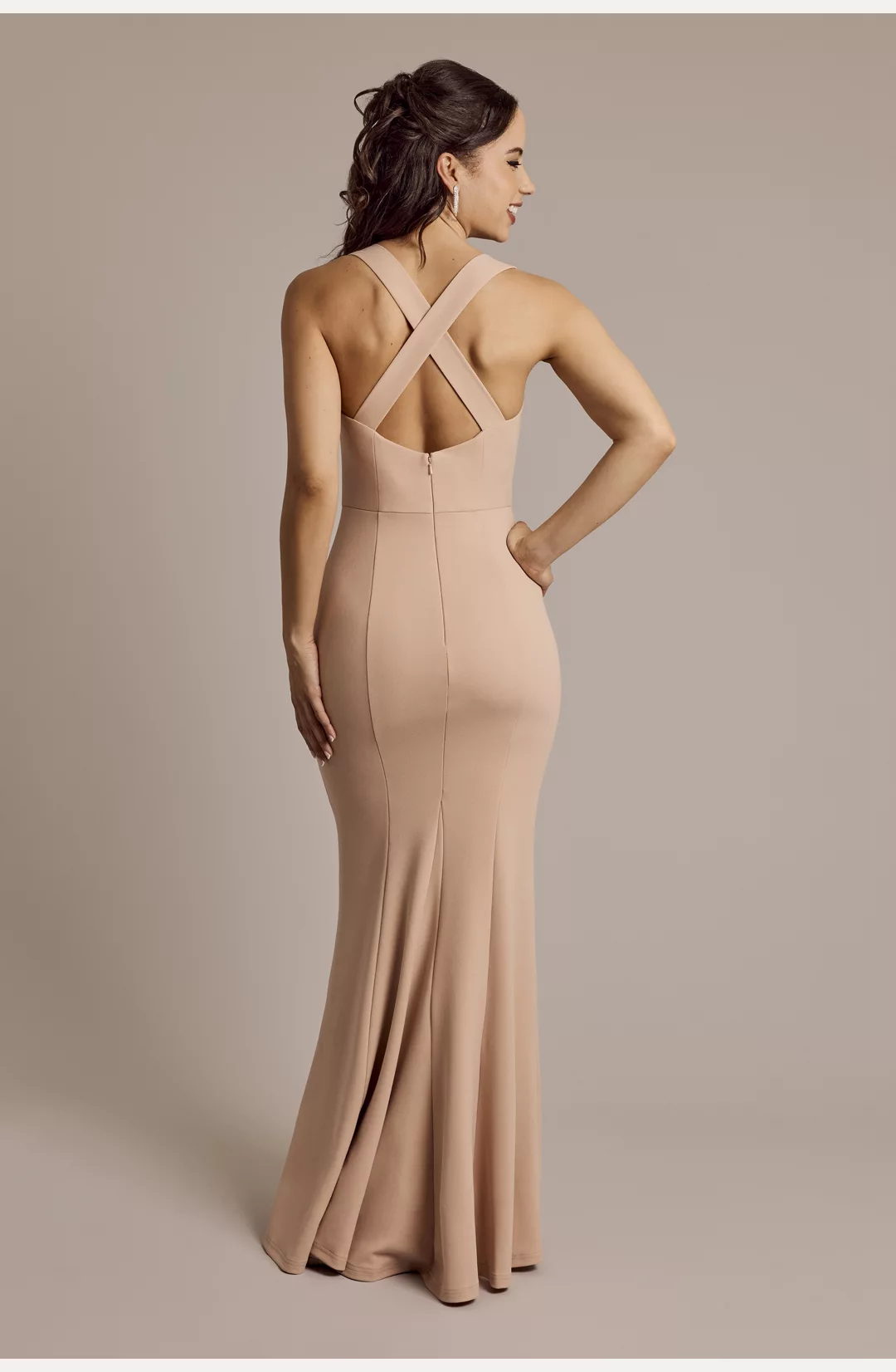 Crepe V-Neck Cross-Back Mermaid Dress STYLE# F20788