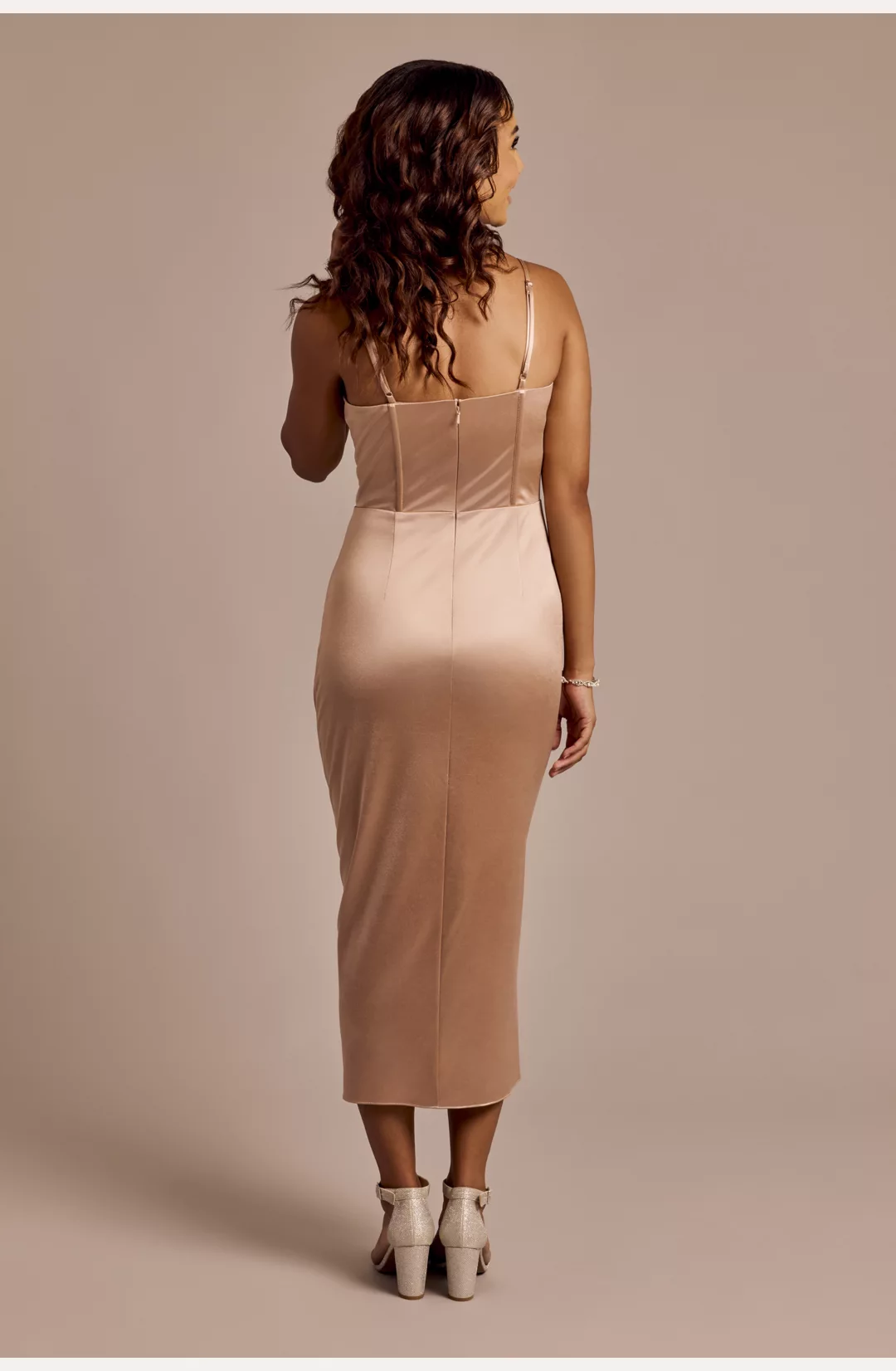 Sculpting Satin Corset Bodice Midi Dress STYLE# F20795