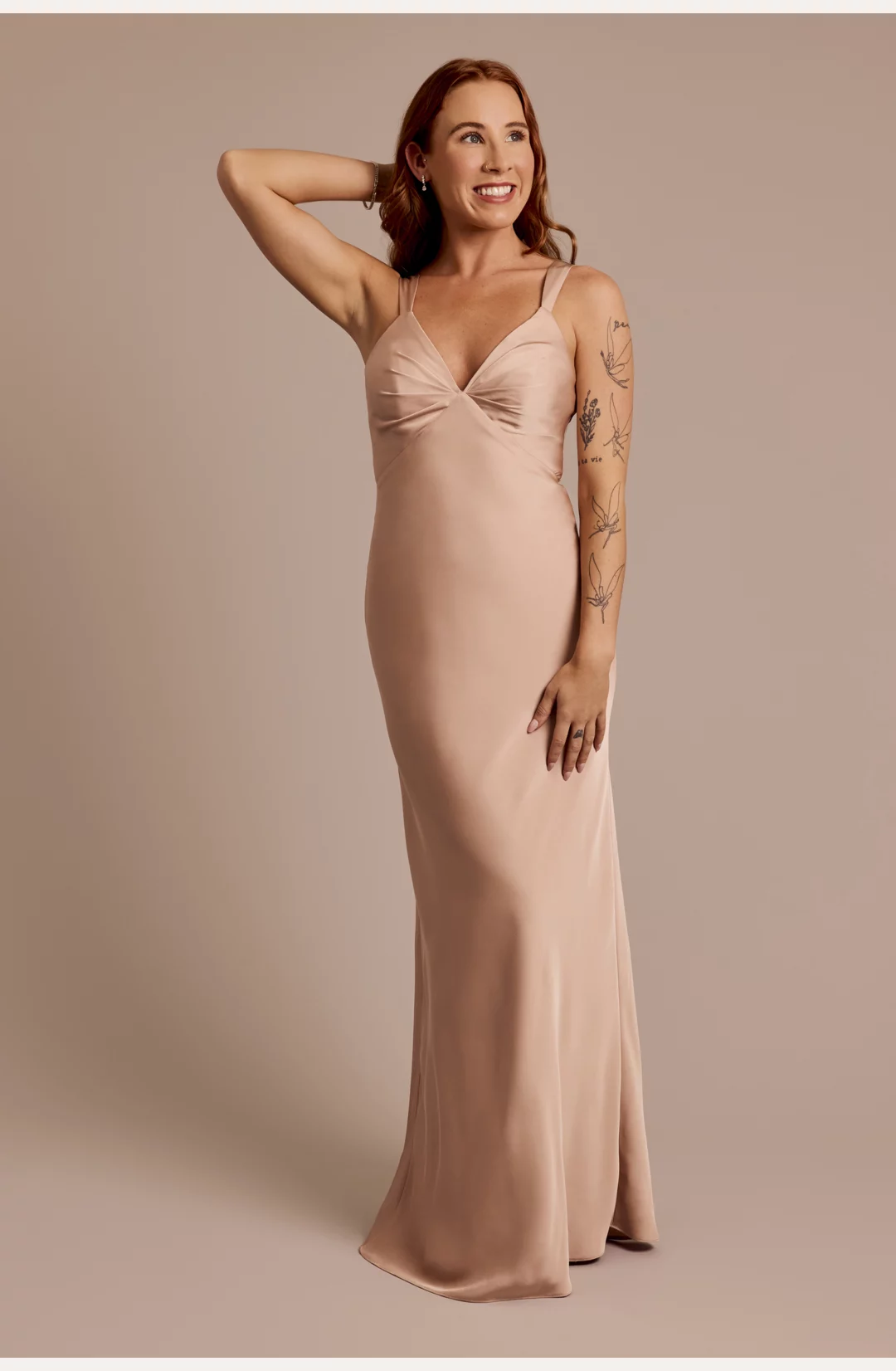 Matte Satin Bias V-Neck Tank Sheath Dress STYLE# F20822