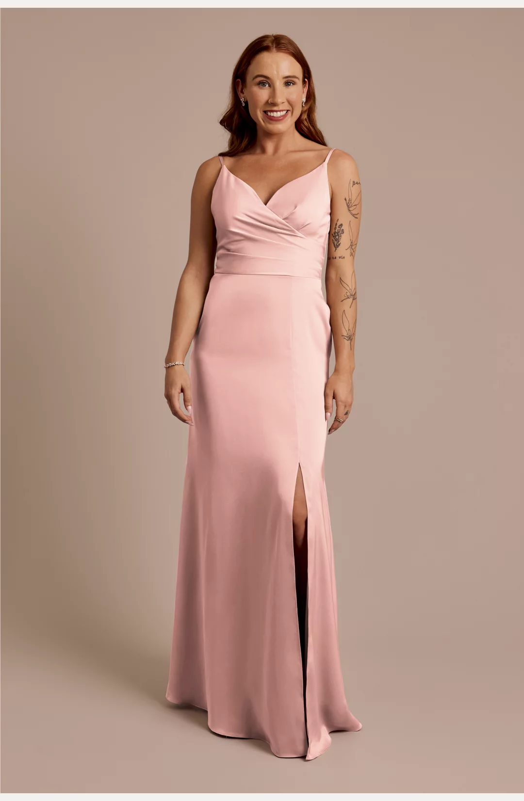 Matte Satin Spaghetti Strap Surplice A-Line Dress STYLE# F20833