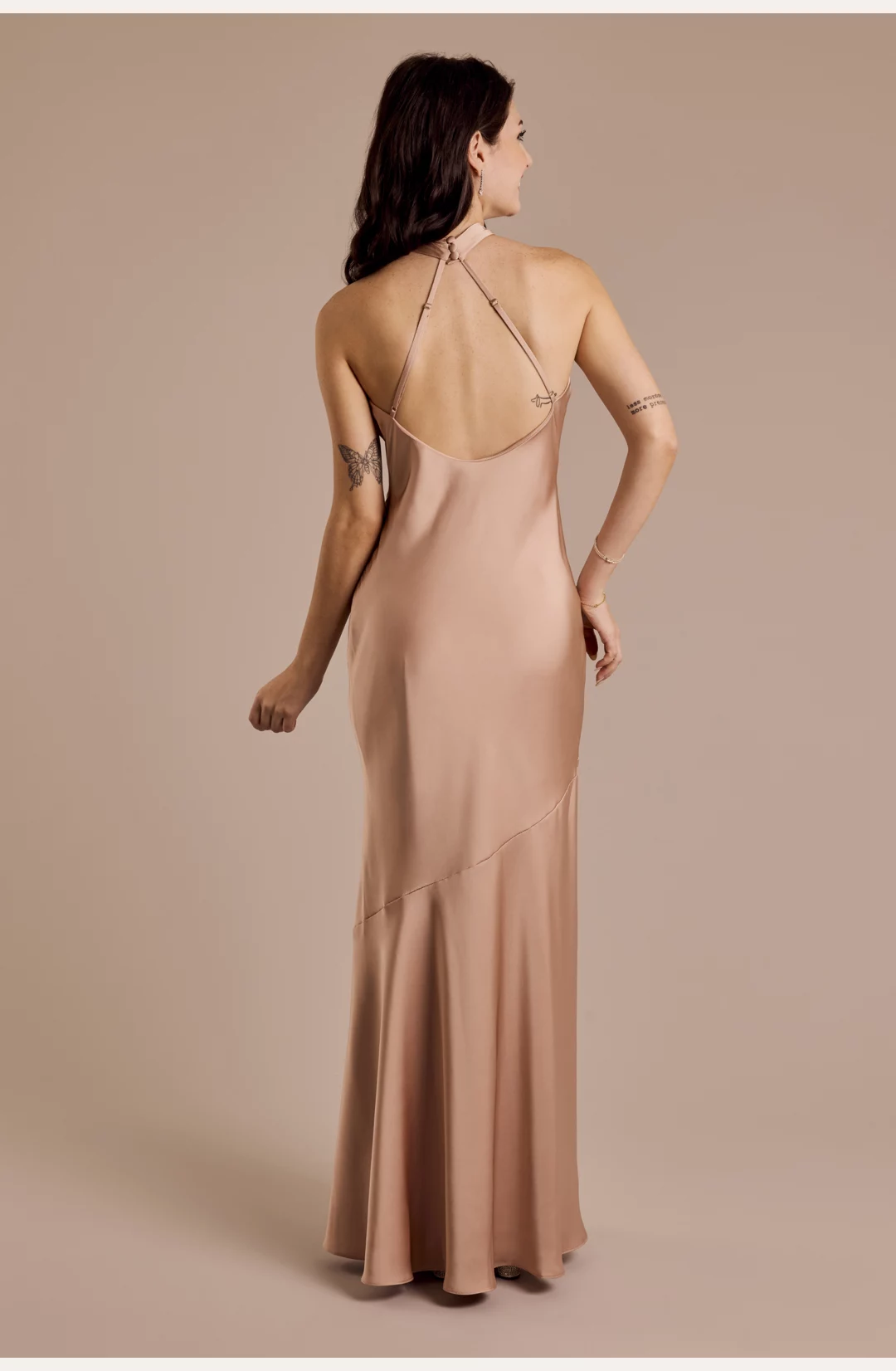 Matte Satin Y-Neck Bias Sheath Dress STYLE# F20834