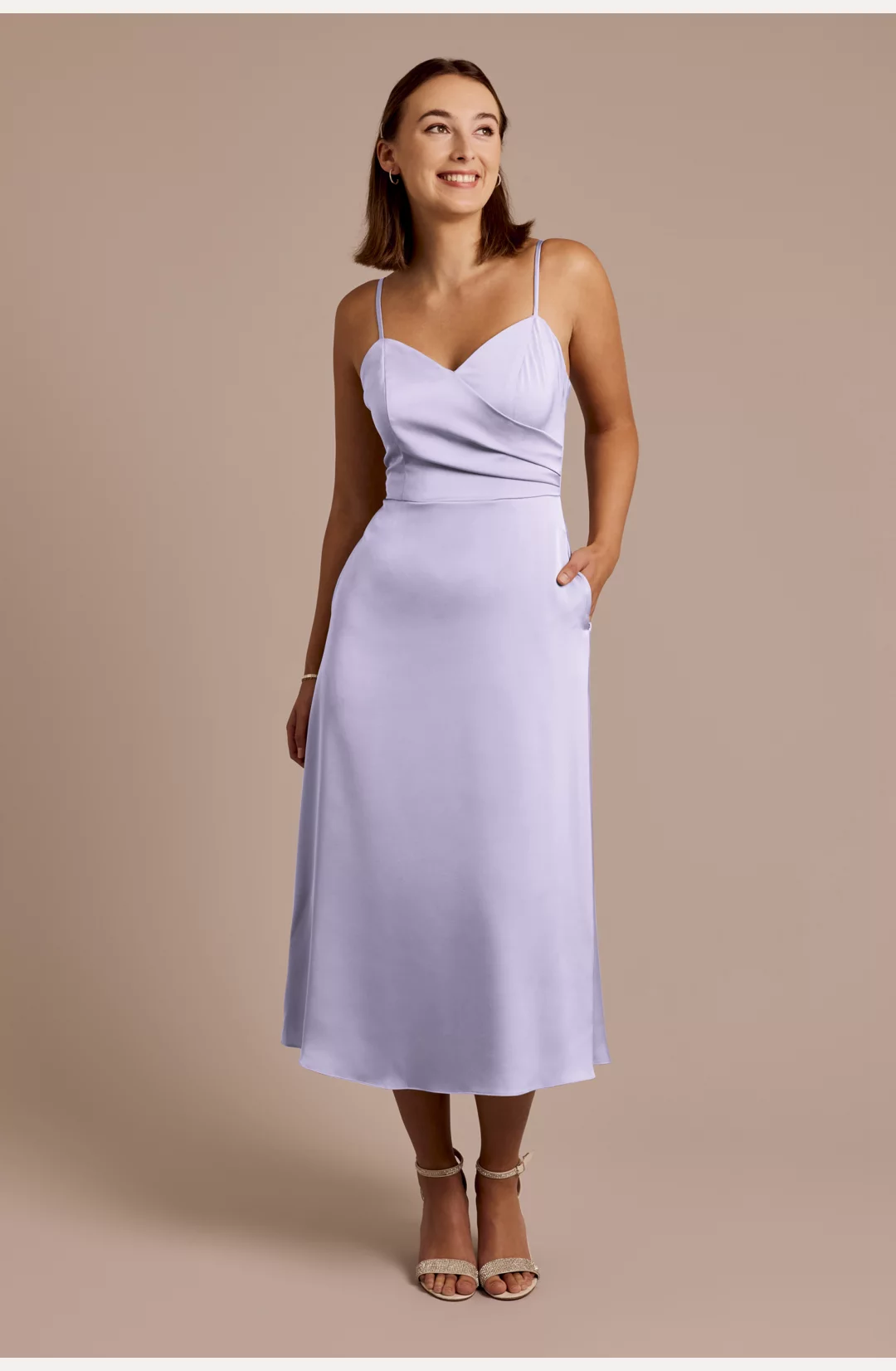 Matte Satin Spaghetti Strap Midi Dress STYLE# F20878