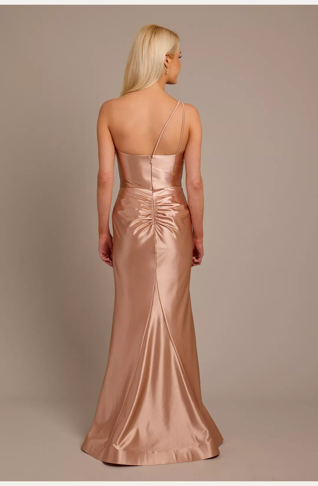 Sculpting Satin One-Shoulder Knot Bridesmaid Dress STYLE# GS290171