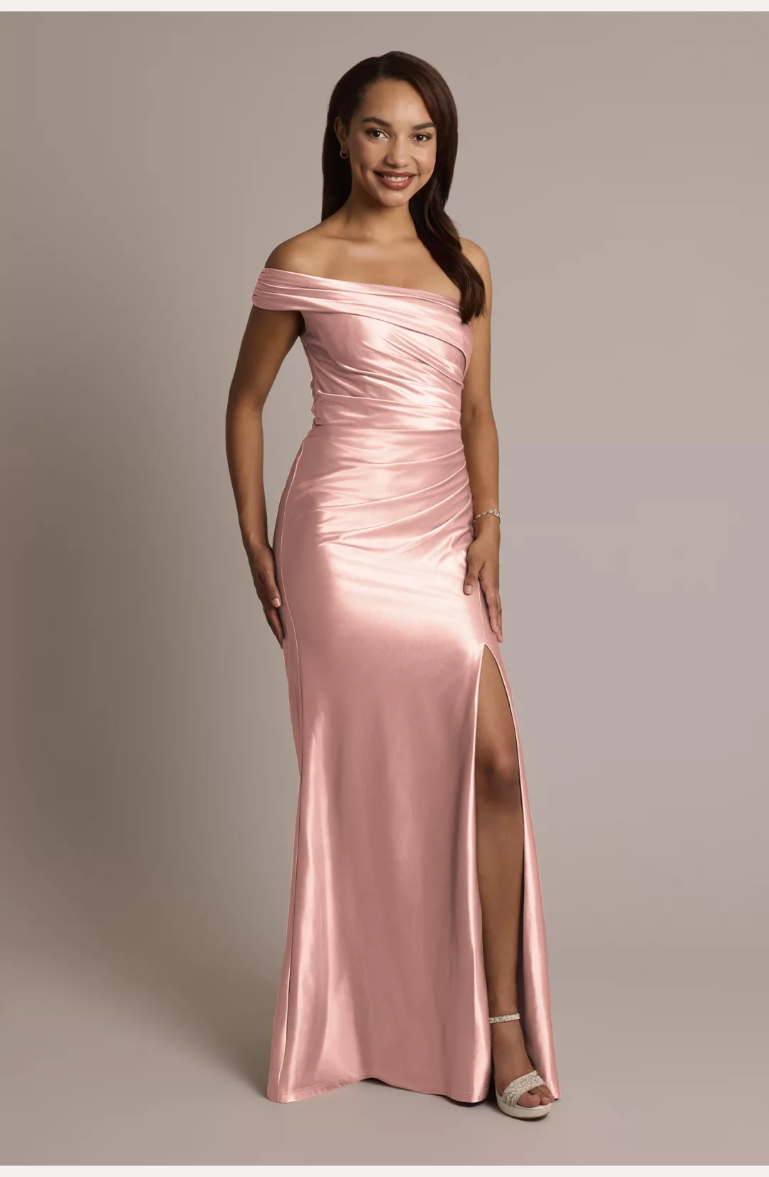 Sculpting Satin Ruched Sheath Dress STYLE# GS290178