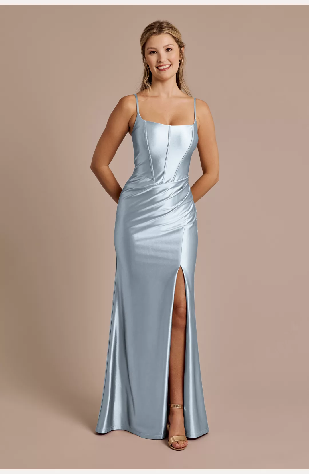 Square Neck Corset Sculpting Satin Dress STYLE# GS290221