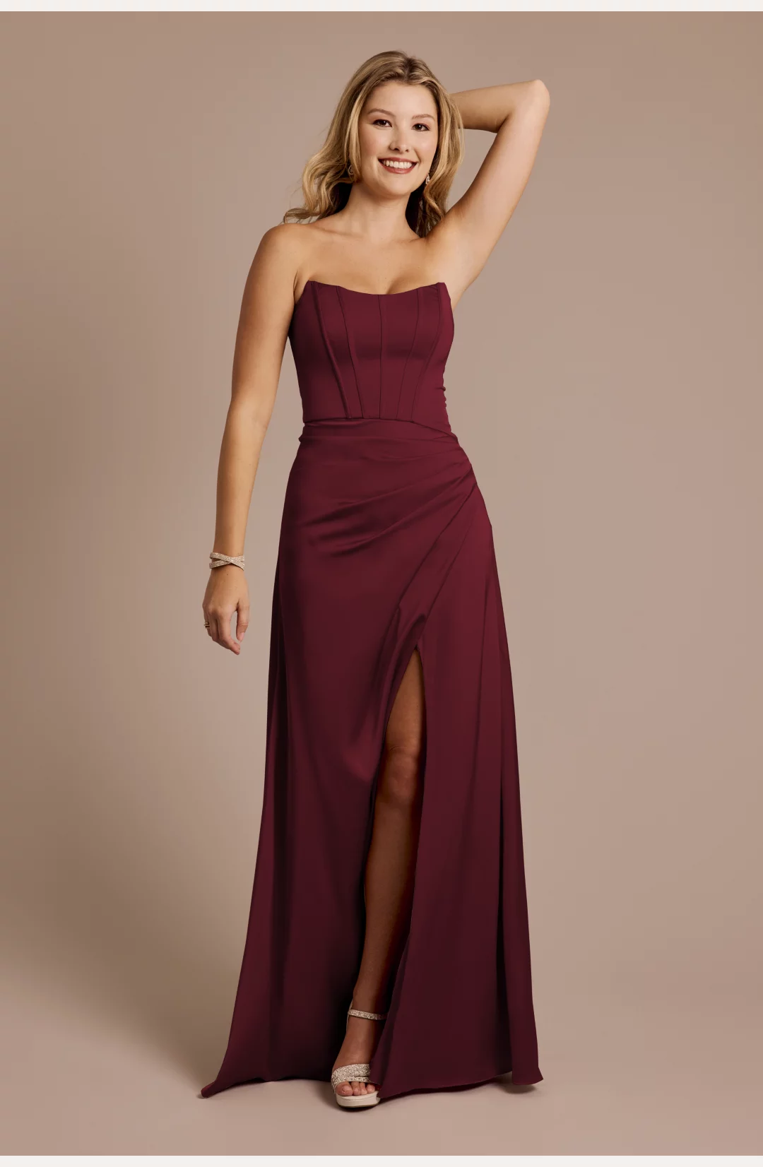 Matte Satin Sculpted Bodice Corset Dress STYLE# GS290234