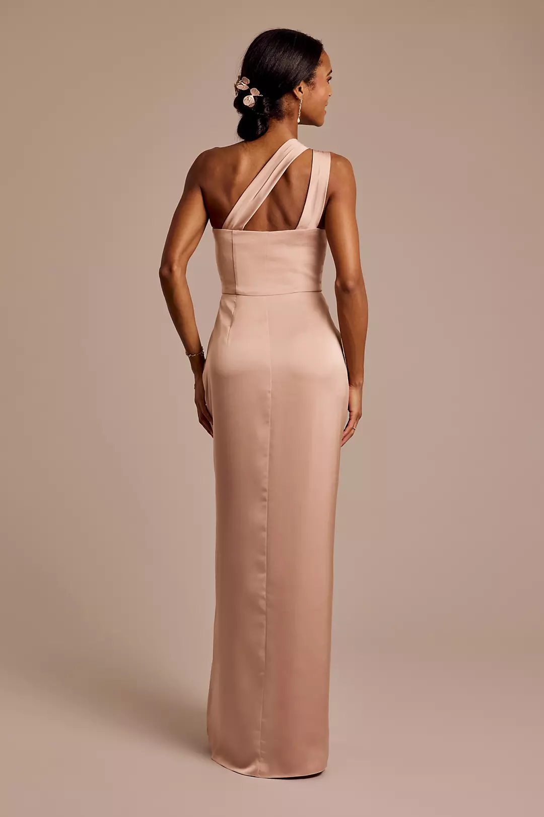 Matte Satin Knotted One-Shoulder Sheath Dress STYLE# GS290240