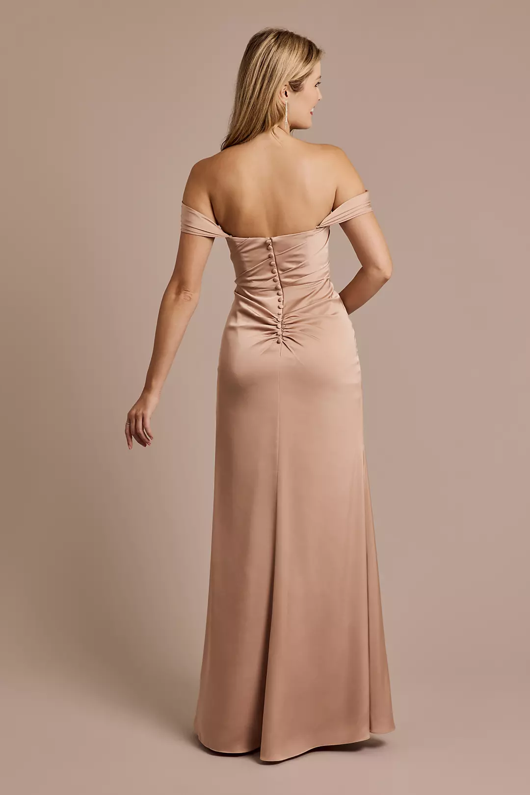 Matte Satin Off-the-Shoulder Sheath Dress STYLE# GS290243