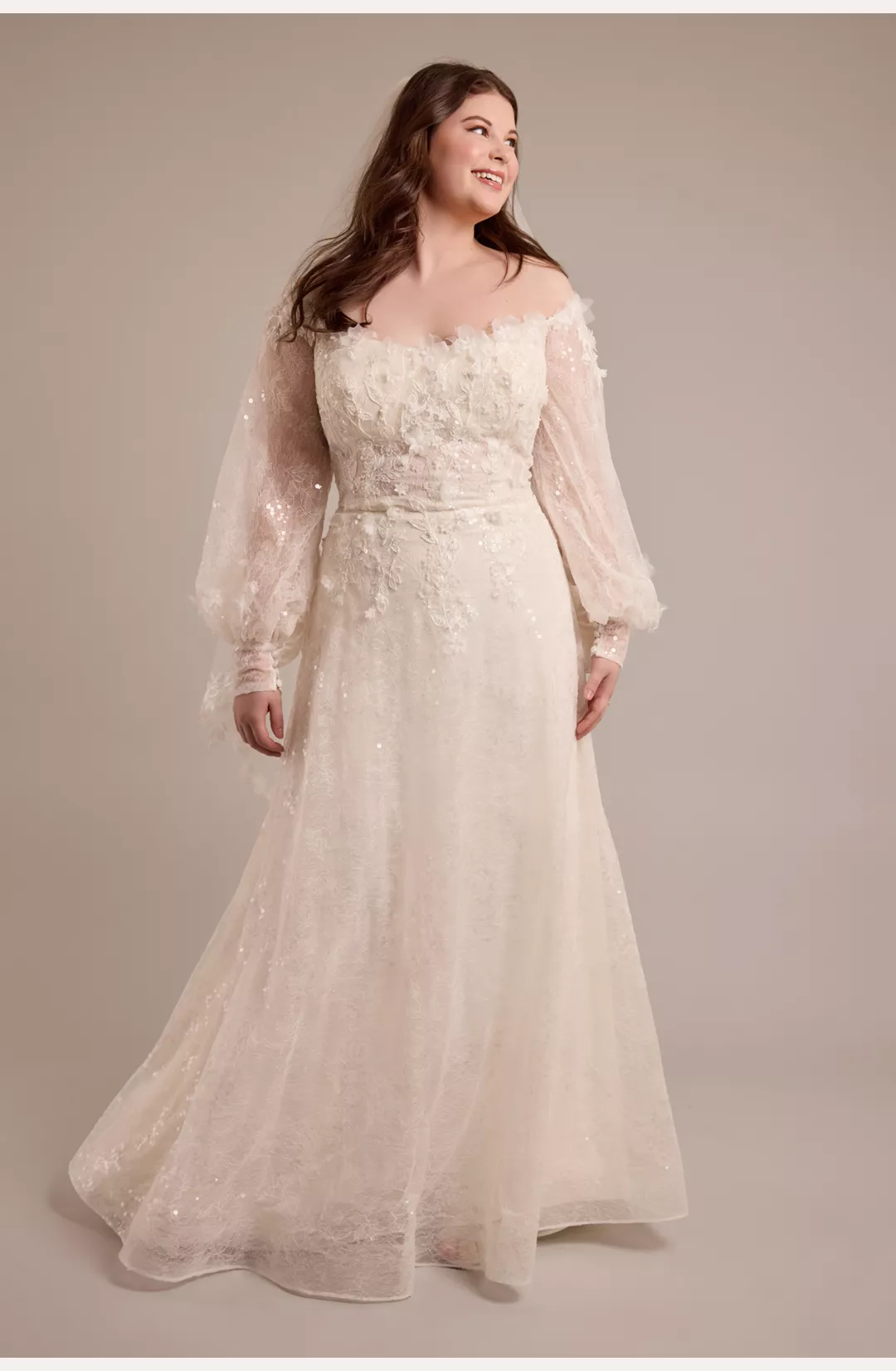 Billowy Long Sleeve Off-the-Shoulder Wedding Dress STYLE# MS251277