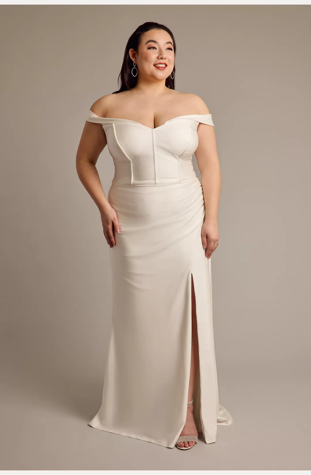 Off-the-Shoulder Satin Sheath Wedding Dress STYLE# SDWG1203