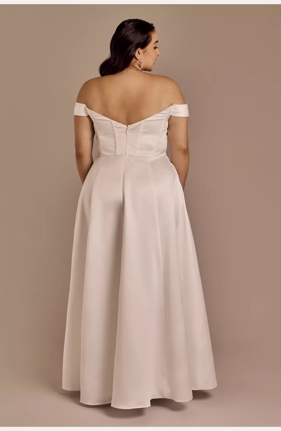 Off-the-Shoulder Cowl Neckline Satin Wedding Dress STYLE# SDWG1217