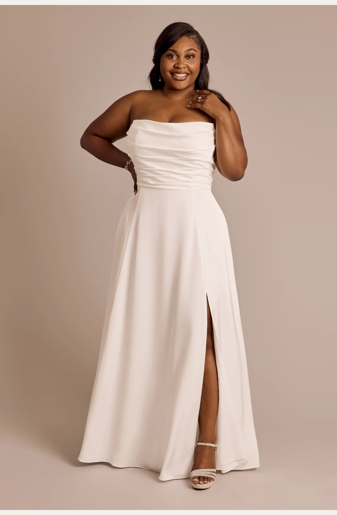 Matte Satin Sculpted Bodice A-Line Wedding Dress STYLE# SDWG1228