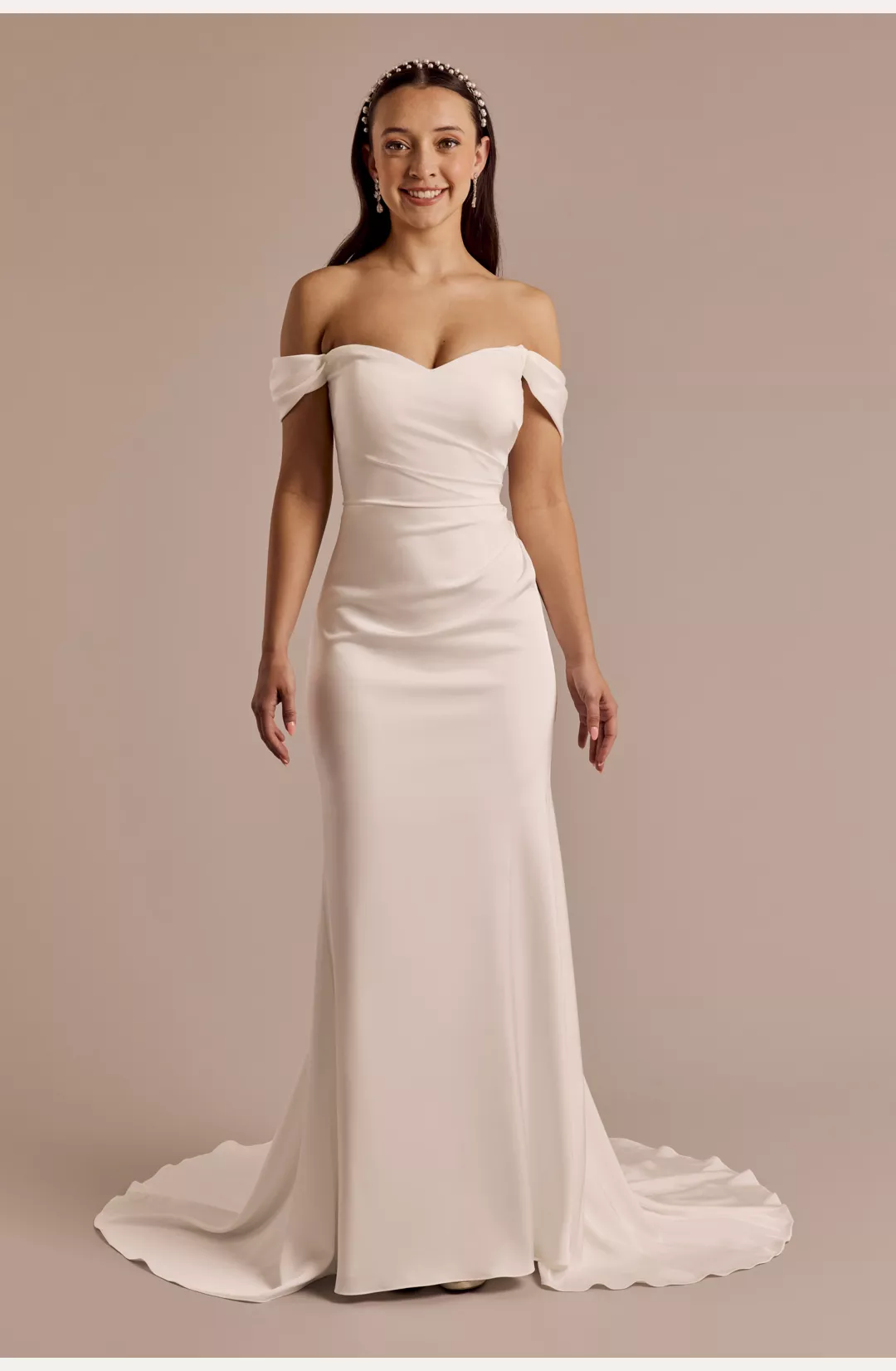 Matte Satin Off-the-Shoulder Mermaid Wedding Dress STYLE# SDWG1229