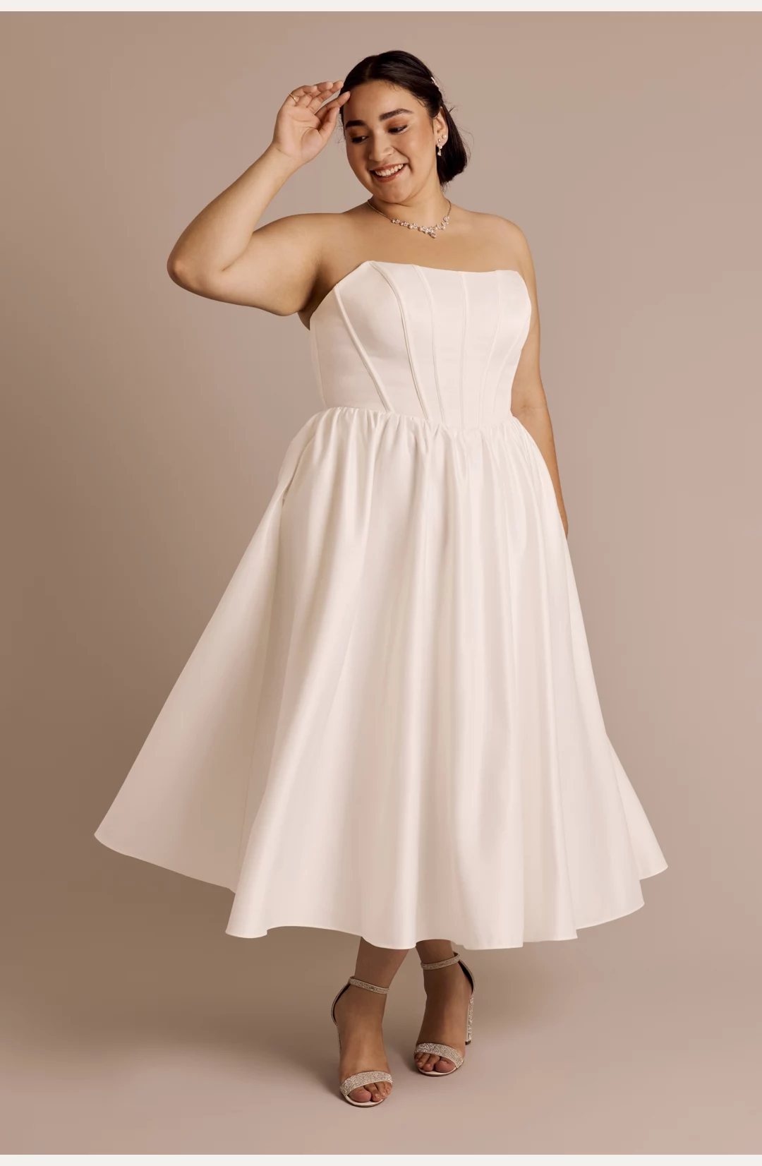 Satin Corset Bodice Tea-Length Dress STYLE# SDWG1236