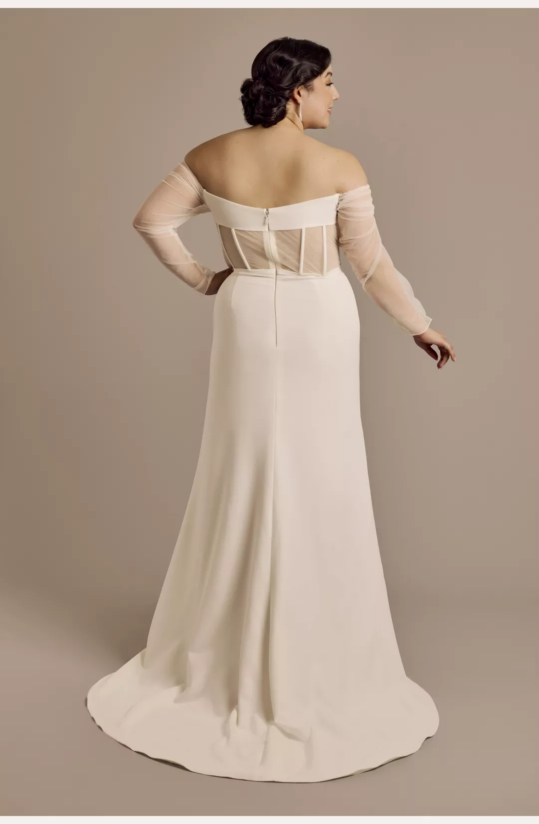 Stretch Crepe Cowl Long-Sleeve Wedding Dress STYLE# SLWG4120