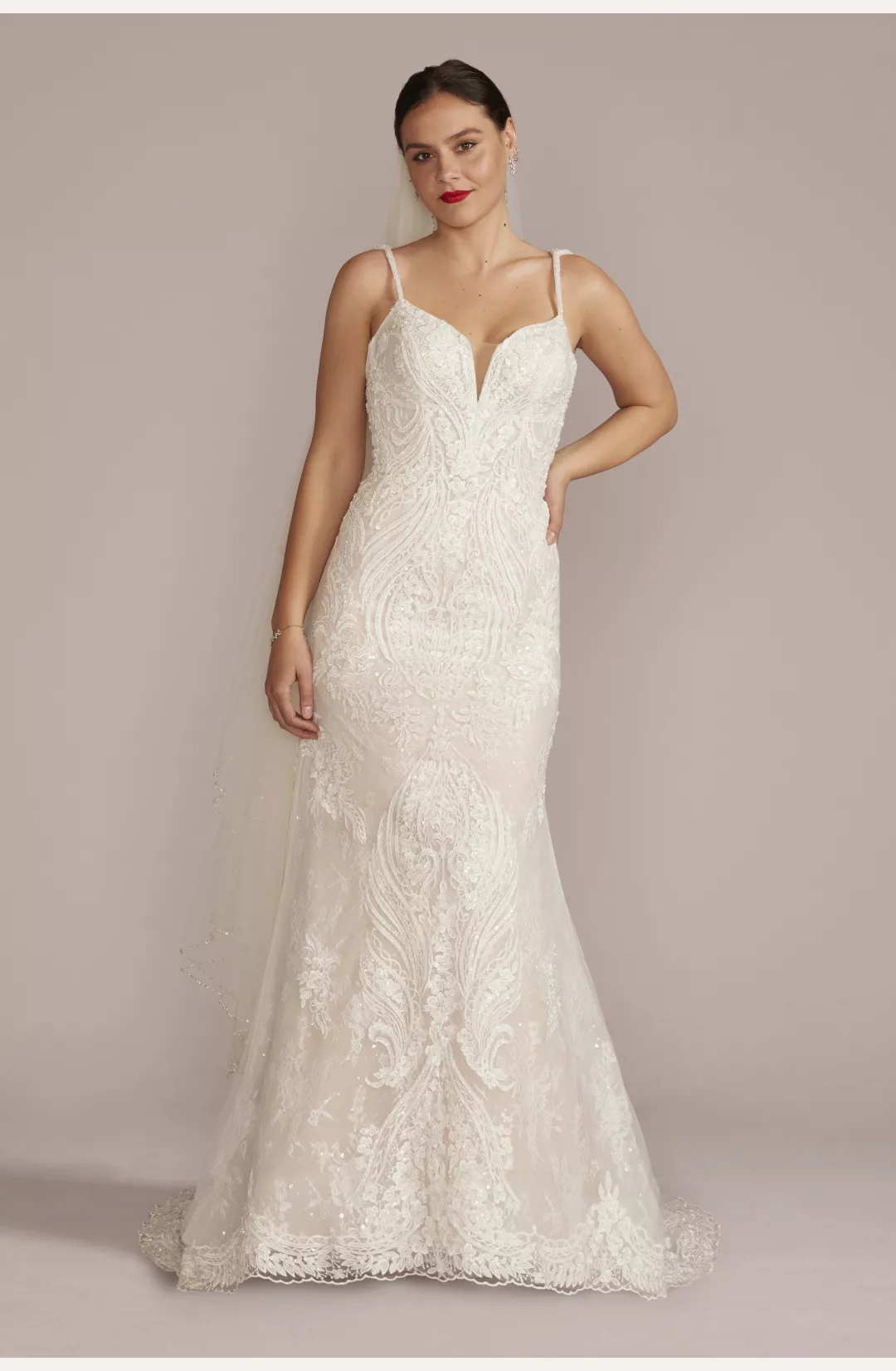 Strappy Allover Beaded Lace Sheath Wedding Dress STYLE# SWG971