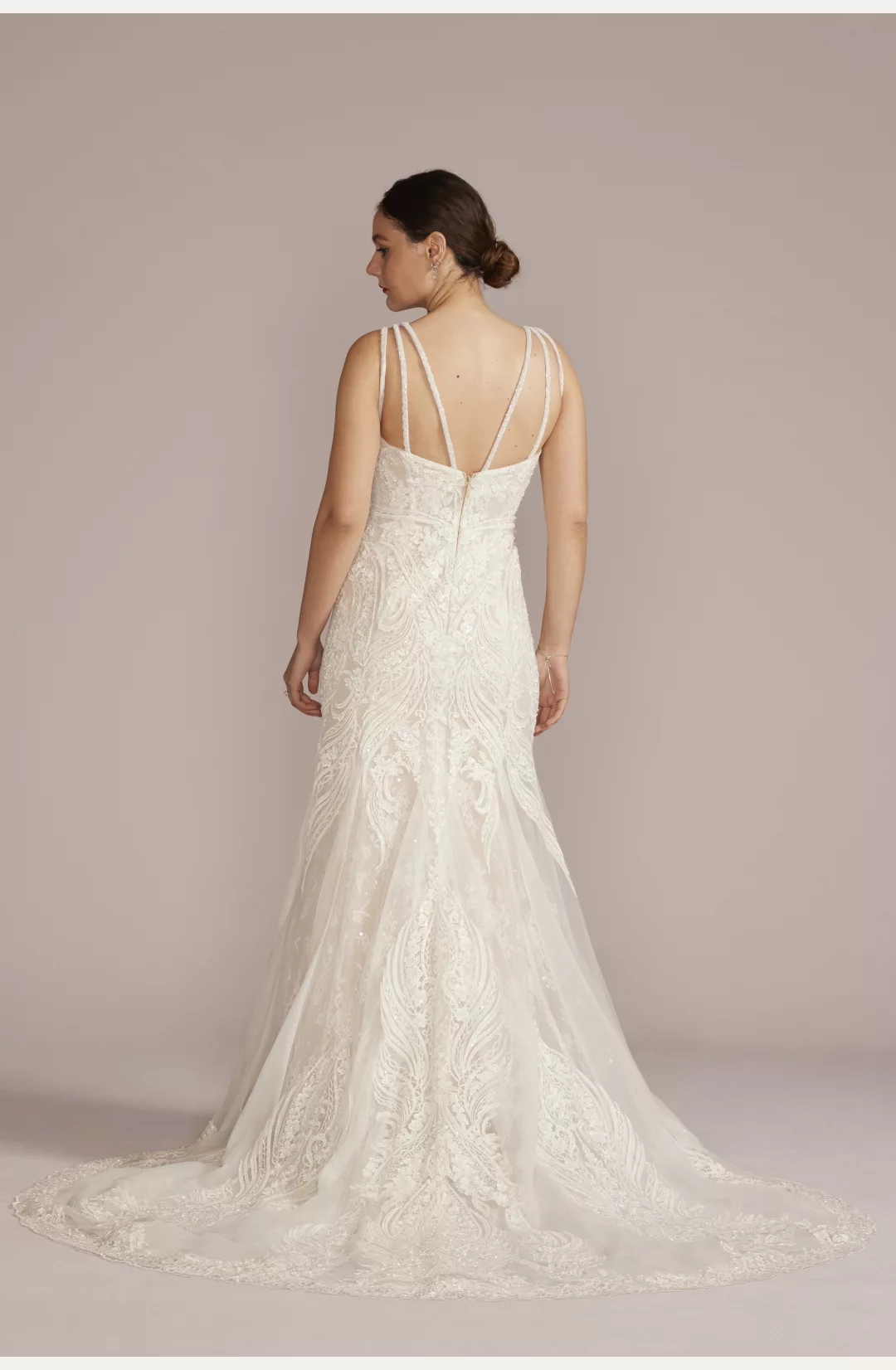 Strappy Allover Beaded Lace Sheath Wedding Dress STYLE# SWG971