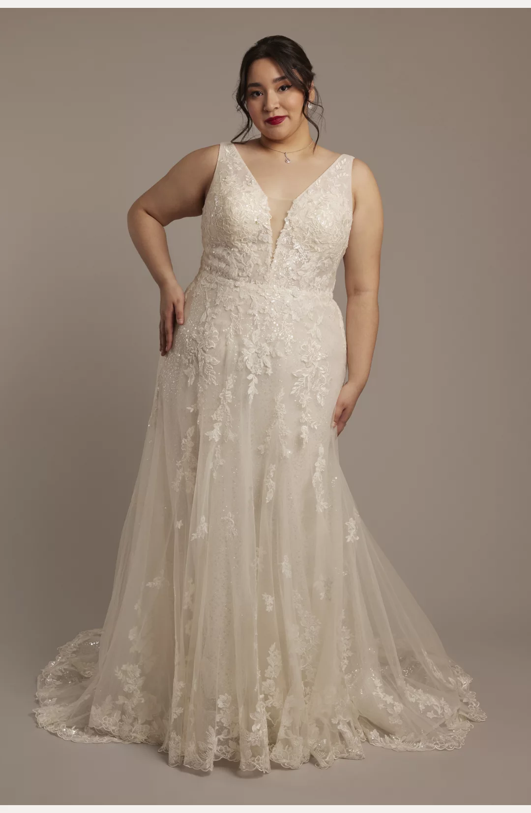 Tulle Plunging Tank A-Line Wedding Dress STYLE# SWG989