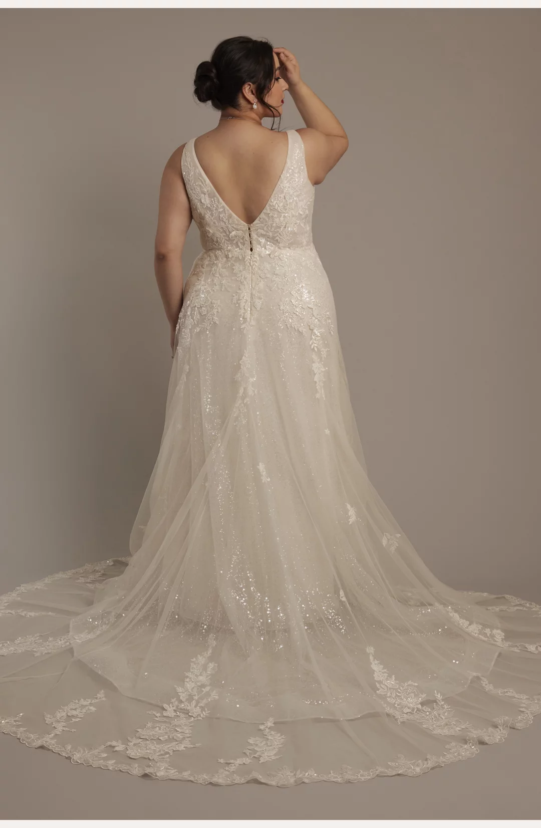 Tulle Plunging Tank A-Line Wedding Dress STYLE# SWG989