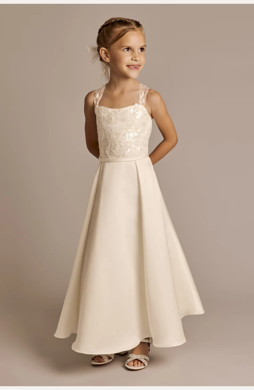 Lace Applique Sleeveless Satin Flower Girl Dress STYLE# WG1491