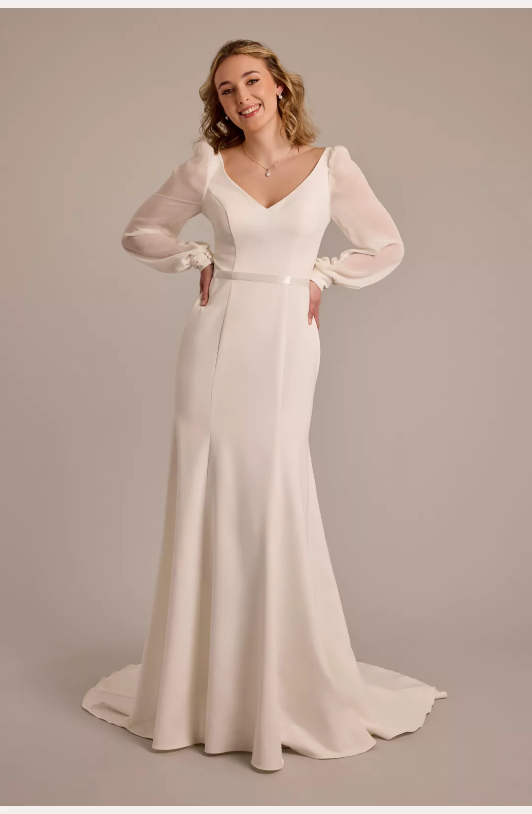 Long Sleeve V-Neck Crepe Mermaid Wedding Dress STYLE# WG4116