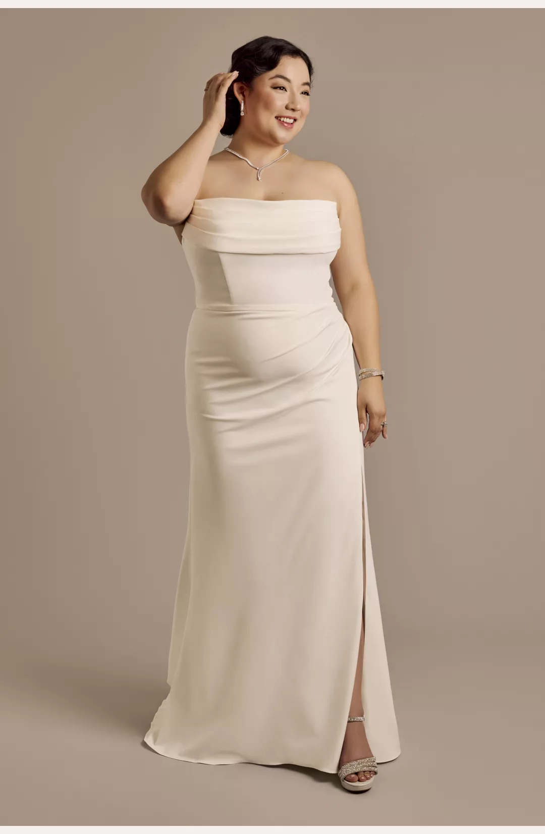 Stretch Crepe Sculpted Cowl Sheath Wedding Dress STYLE# WG4120