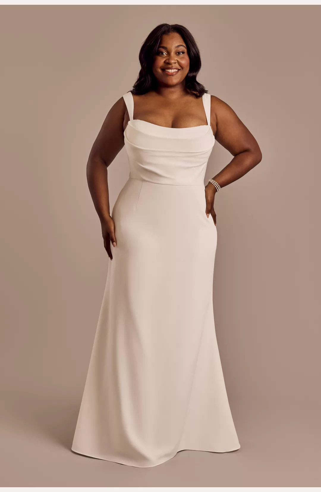 Stretch Crepe Cowl Neck Tank Sheath Wedding Dress STYLE# WG4122