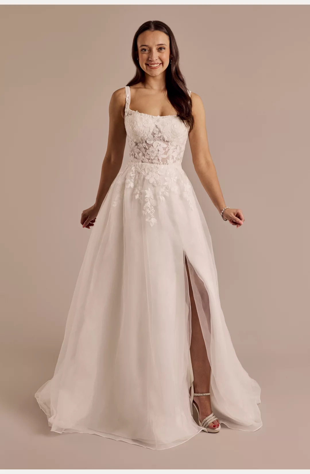 Illusion Bodice Square Neck Wedding Dress STYLE# WG4126