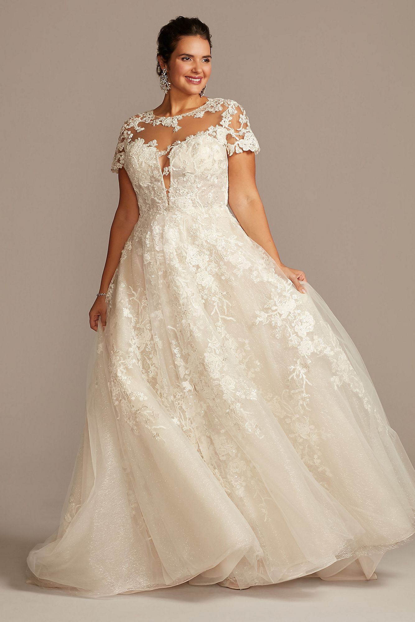 illusion cap sleeve wedding dress