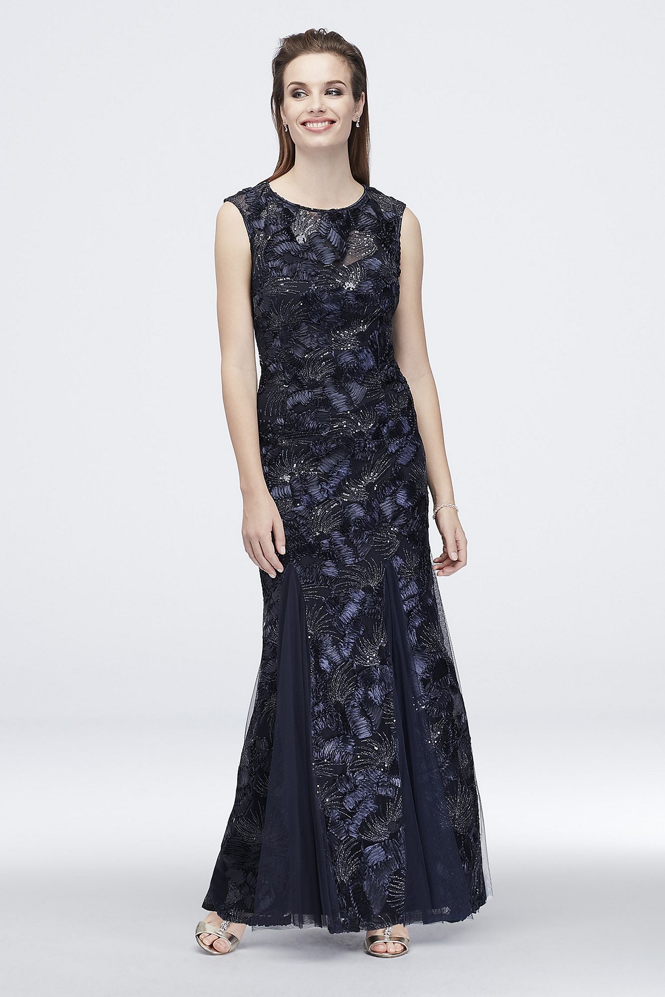 Metallic Sequin and Soutache Gown with Godets Alex Evenings 81177371 ...